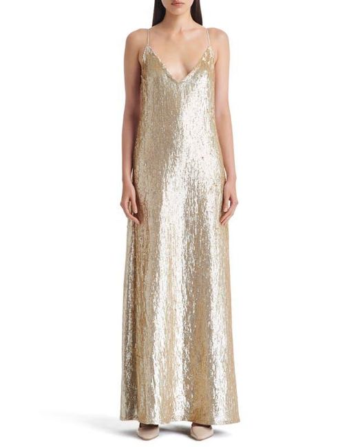 Twp Natural Josephine Sequin Sleeveless Silk Gown