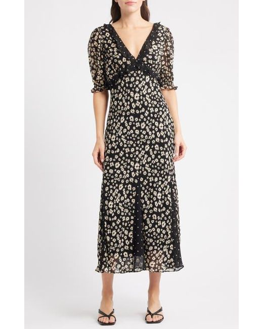 Rails Black Annmarie Floral Ruffle Trim Maxi Dress