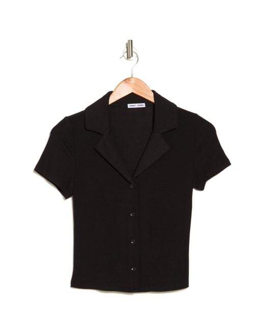 Sweet Romeo Black Rib Short Sleeve Button-up Shirt