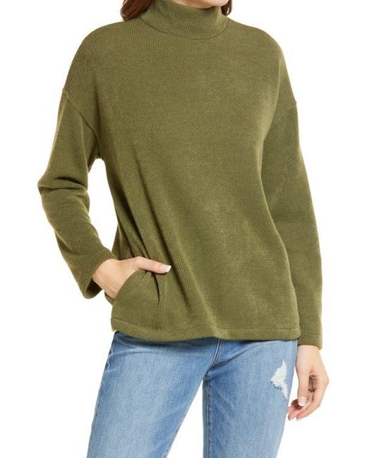 Madewell Green Mock Neck Button Back Top
