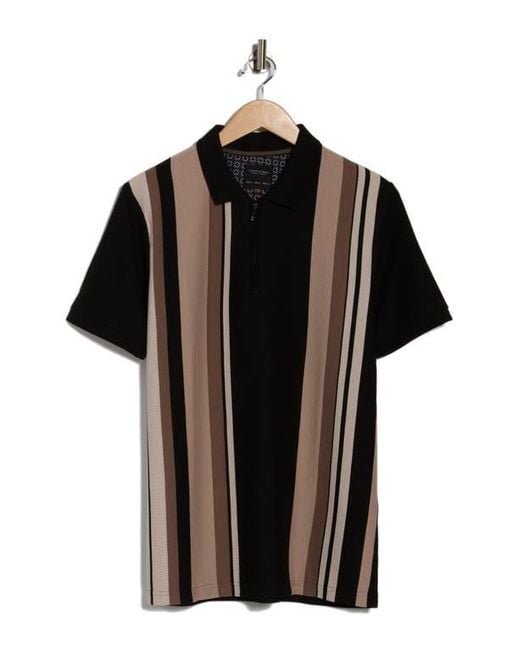 Cactus Man Black Vertical Stripe Knit Zip Polo for men