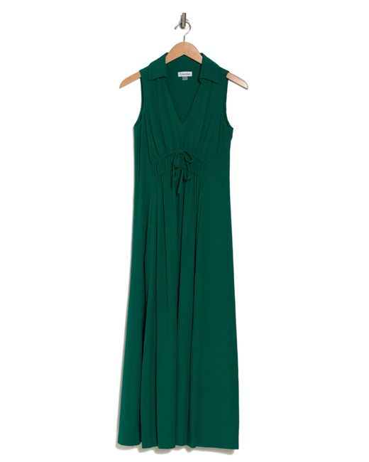 Calvin Klein Green Sleeveless Tie Waist Gauze Midi Dress