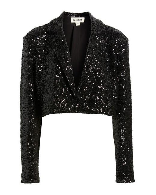 Open Edit Black Sequin Crop Blazer