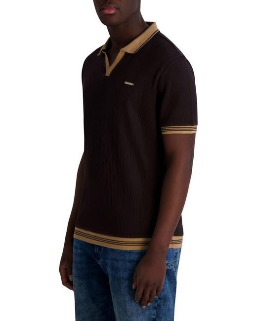 Karl Lagerfeld Black Textured Johnny Collar Polo for men