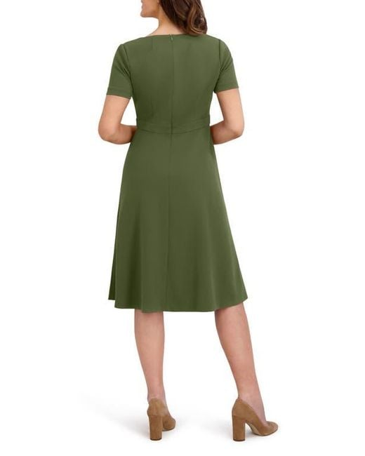 London Times Green Hardware Neck Fit & Flare Midi Dress