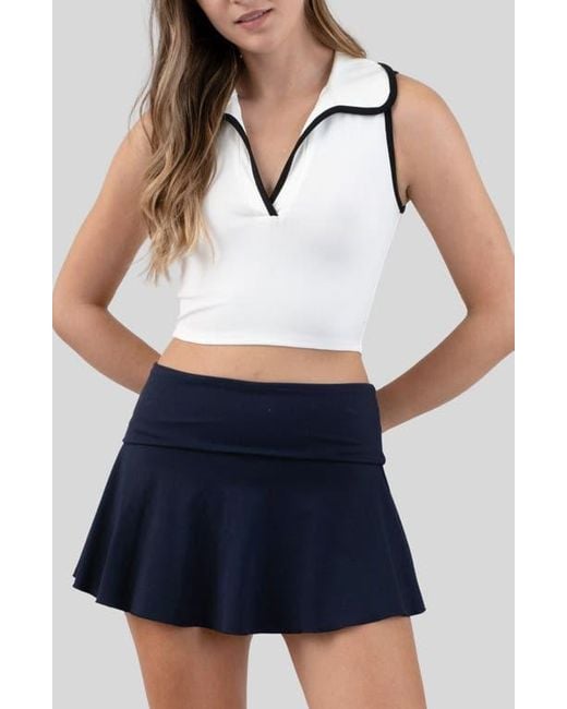 Blu Pepper Blue Contrast Trim Johnny Collar Tank Top
