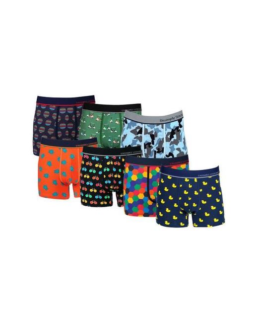 Unsimply Stitched Blue 7-Pack Assorted Stretch Cotton Trunks for men