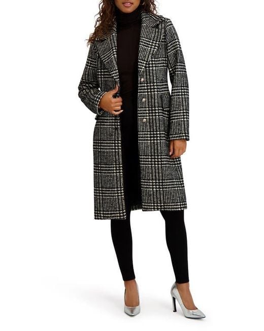 Kensie Black Plaid Trench Coat