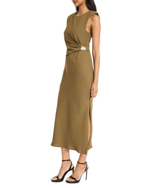 DONNA MORGAN FOR MAGGY Green Ruched Side Slit Tank Midi Dress