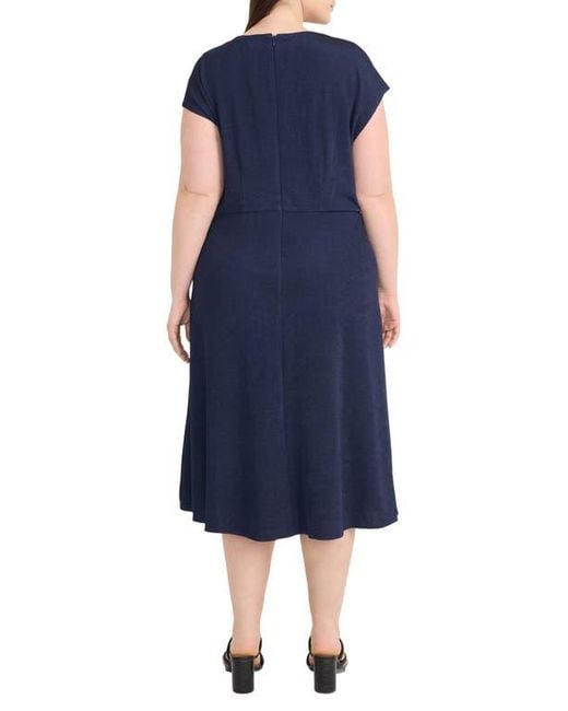 Maggy London Blue Draped Bodice Midi Dress