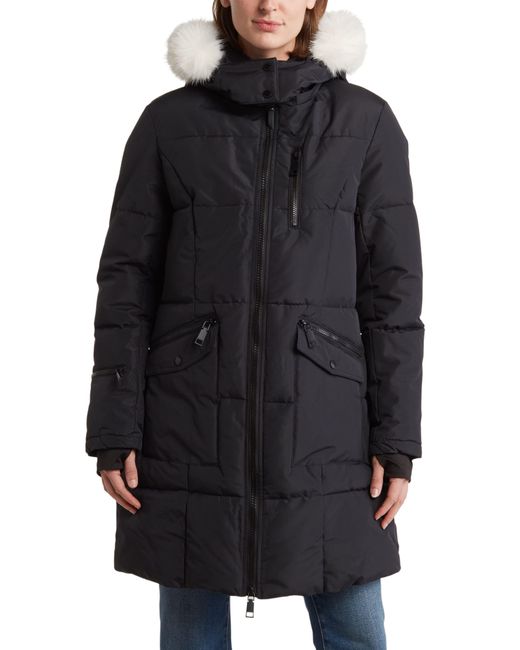 Rebecca Minkoff Black Hooded Puffer Jacket With Faux Fur Trim