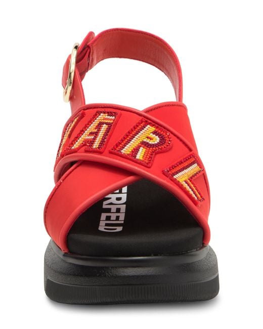 Karl Lagerfeld Red Trella Slingback Platform Wedge Sandal