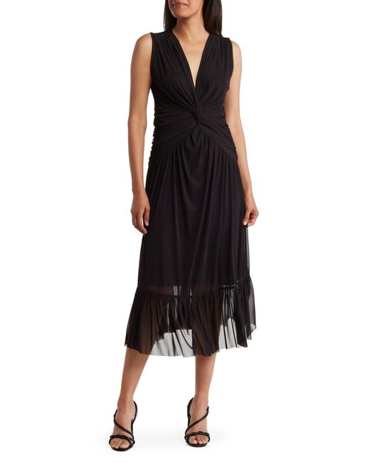 Nicole Miller Black Ruched Knot Front Maxi Dress