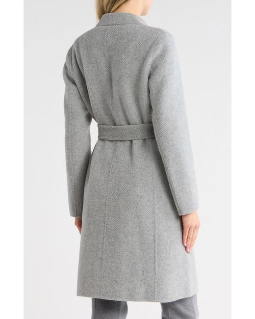 Theory Gray Chevron Belted Wool Coat
