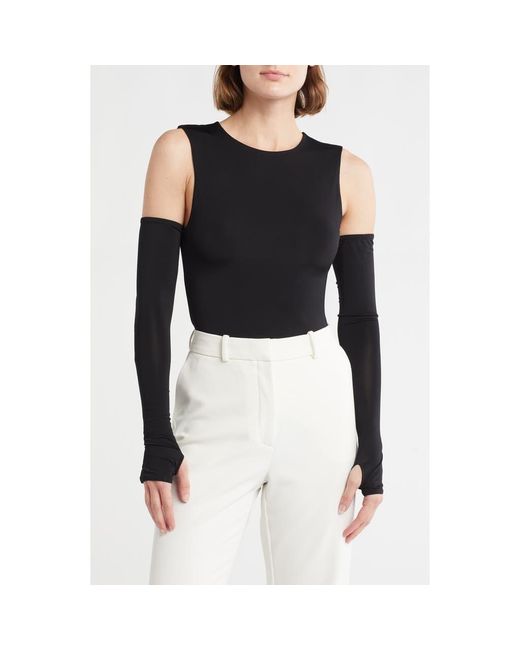 Alice + Olivia Black Olea Sculpting Cold Shoulder Bodysuit