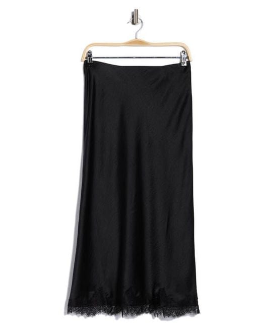 Nordstrom Rack Black Lace Trim Satin Midi Skirt