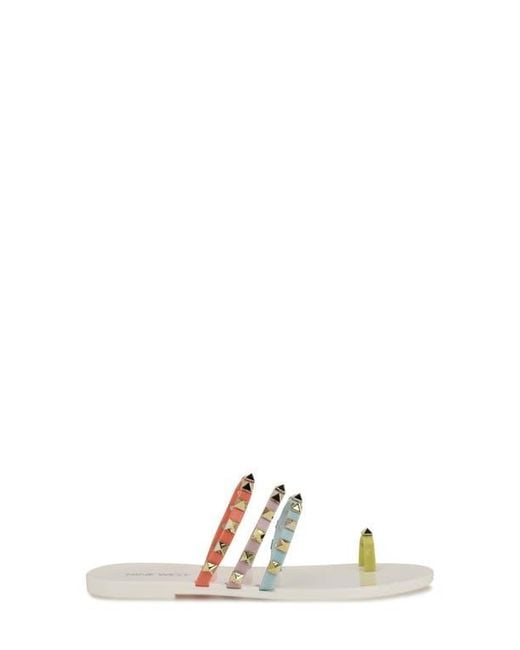 Nine West White Centy Studded Toe Loop Sandal