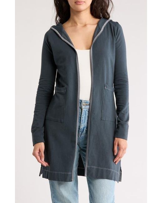 Go Couture Blue Wrap Front Hooded Cardigan