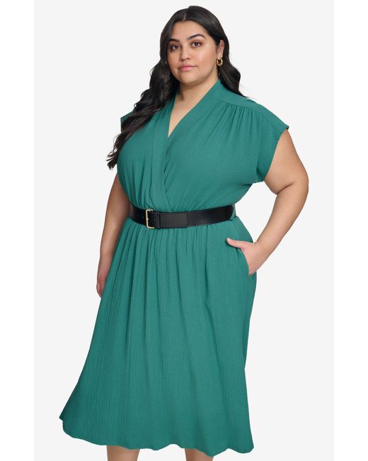 Calvin Klein Green Wrap Front Midi Dress