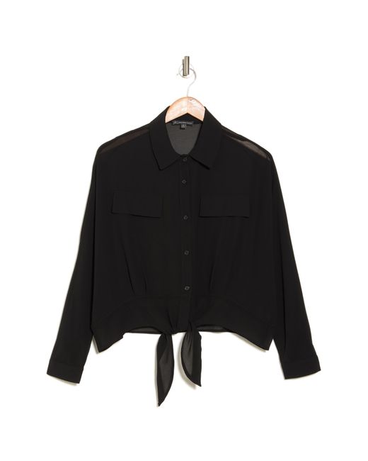 Adrianna Papell Black Tie Front Button-up Shirt