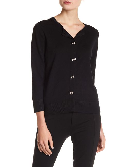 Cable & Gauge Bow Button Cardigan in Black | Lyst