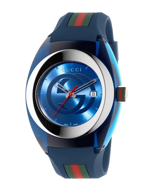 Gucci Blue Unisex Sync Rubber Strap Sport Watch, 46mm for men