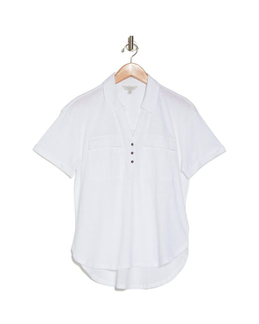 Lucky Brand White Cotton Half Placket Pocket Shirt