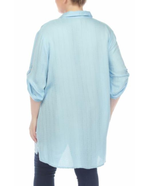 Boho Me Blue Roll Sleeve Button-Up Tunic Shirt