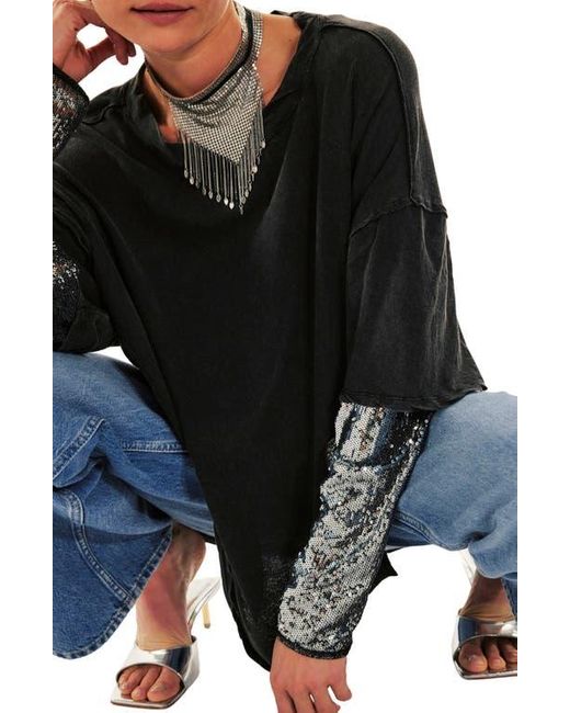 Free People Black Nellie Sequin Twofer Top