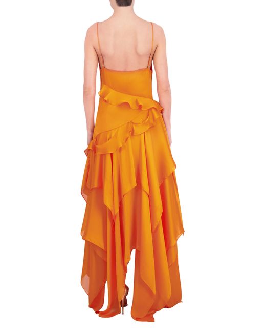 BCBGMAXAZRIA Orange Ruffle Chiffon Gown