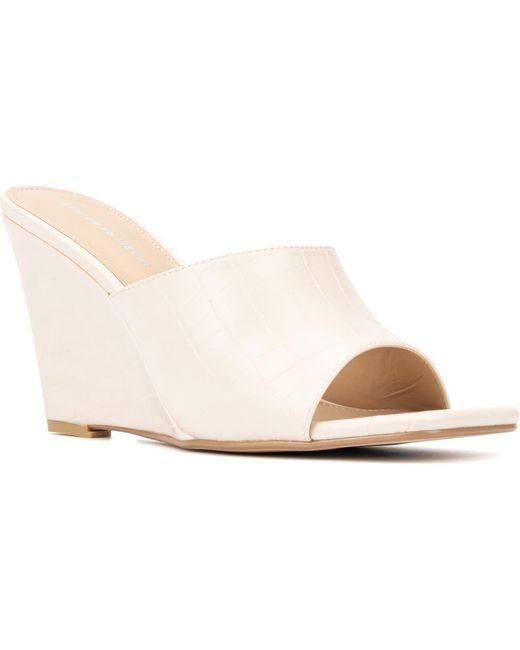 FASHION TO FIGURE White Raina Croc Embossed Wedge Sandal