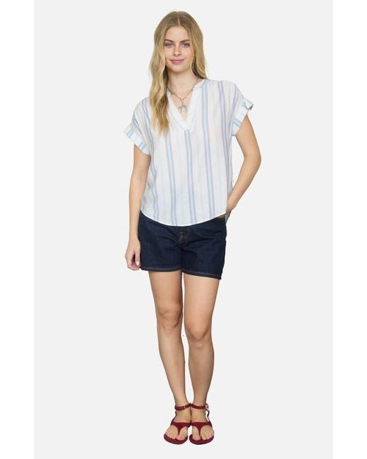 Blu Pepper White Stripe Split Neck Top