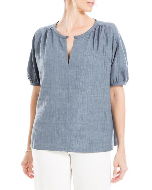 Max Studio Blue Short Sleeve Split Neck Blouse