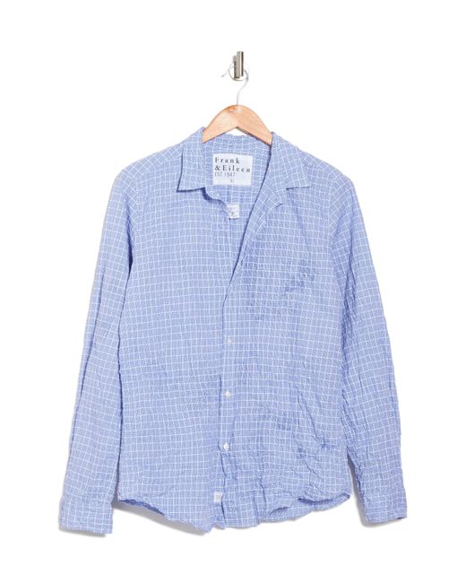 Frank & Eileen Barry Windowpane Crinkle Button Front Shirt In Blue Textured Windowpn At Nordstrom Rack