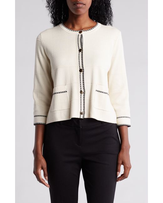 Adrianna Papell White Tipped Button Front Cardigan