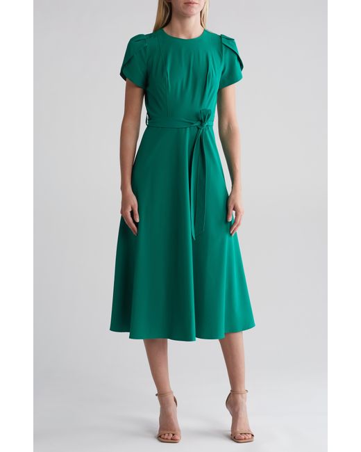 Calvin Klein Green Comm Tie Waist Tulip Sleeve Dress