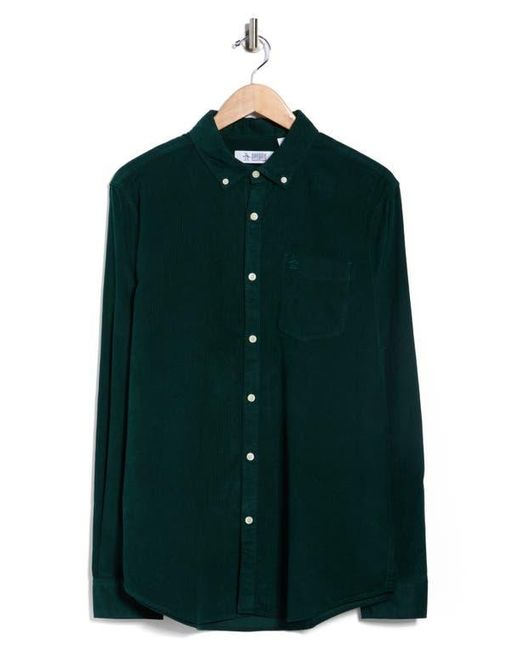 Original Penguin Green Solid Corduroy Button Down Shirt for men