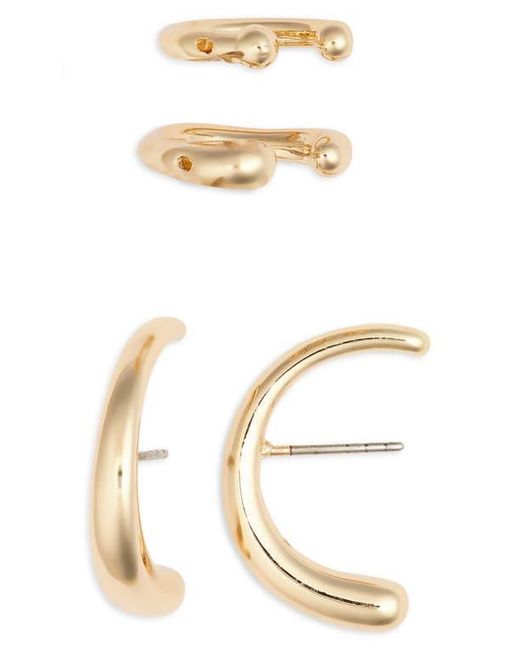 Open Edit Metallic Curved Stud Earring & Ear Cuff Set
