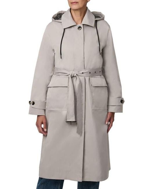 Bernardo Gray Hooded Functional Raincoat