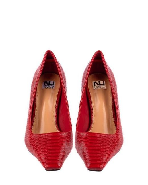 Ninety Union Red Intense Snake Embossed Pump