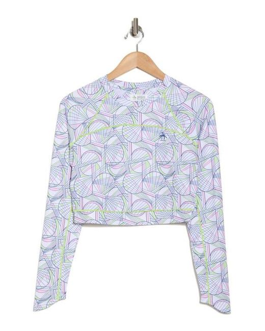 Original Penguin Blue Racket Print Long Sleeve Crop Top