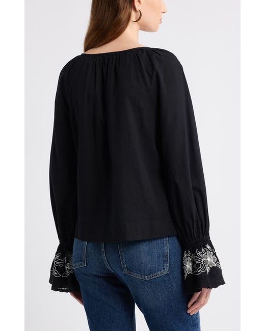Treasure & Bond Black Embroidered Front Button Top