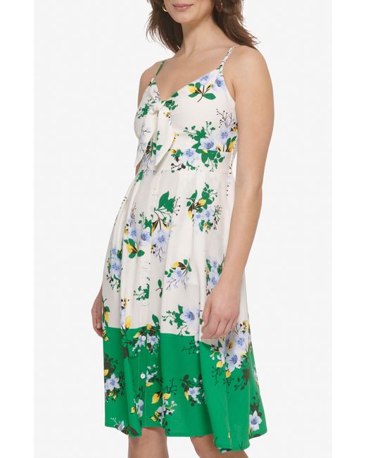 Kensie Green Floral Picnic Fit & Flare Sundress