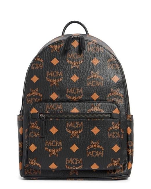 MCM Black Stark Coated Canvas Monogram Backpack