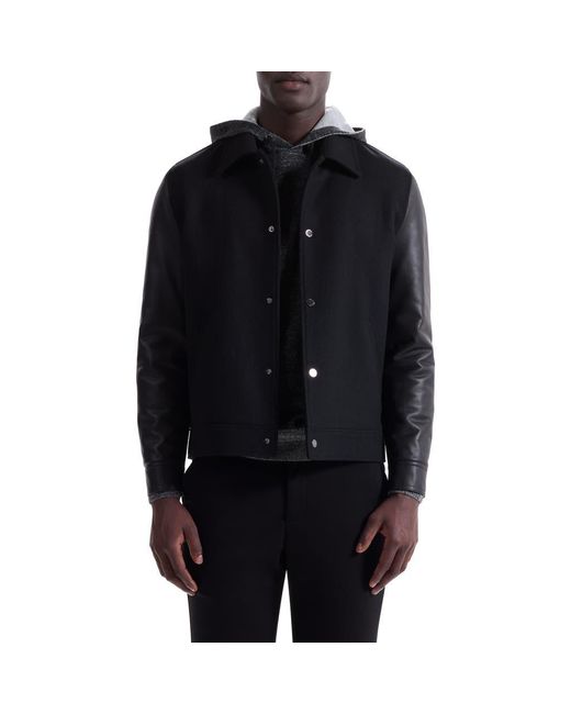 Bugatchi Black Leather Sleeve Tweed Jacket for men