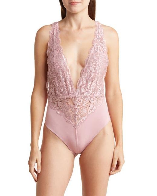 Wishlist Pink Plunge Neck Lace Bodysuit