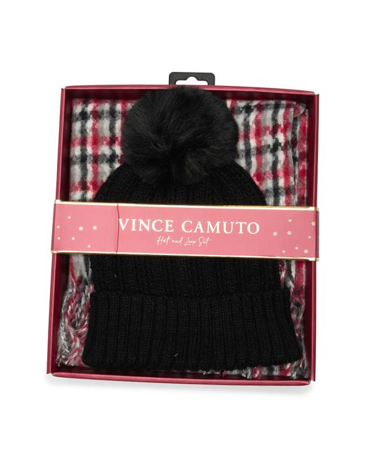 VINCE CAMUTO Women’s Hat & Scarf Set Faux Fur Pom Beanie and Scarf Set