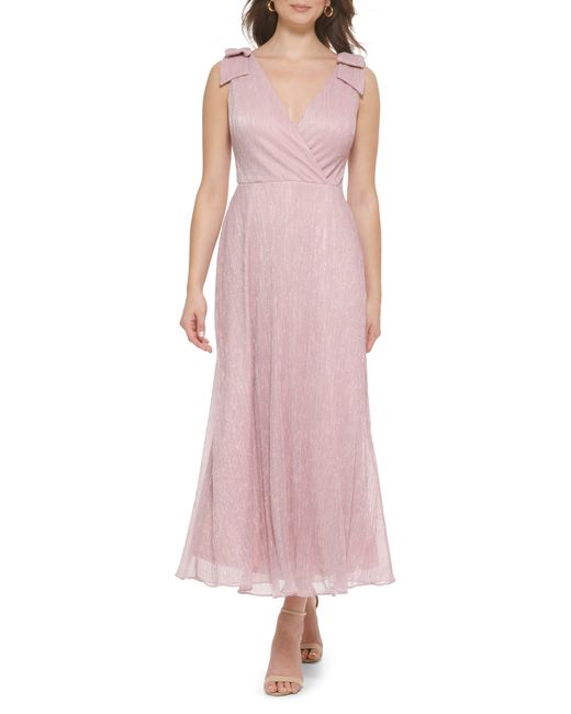 Kensie Pink Shimmer Surplice V-neck Maxi Dress