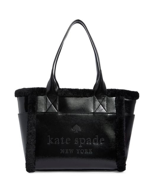 Kate Spade Black Jett Faux Shearling Trim Tote Bag