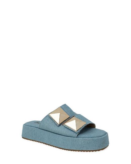 In Touch Footwear Blue Pyramid Stud Platform Slide Sandal
